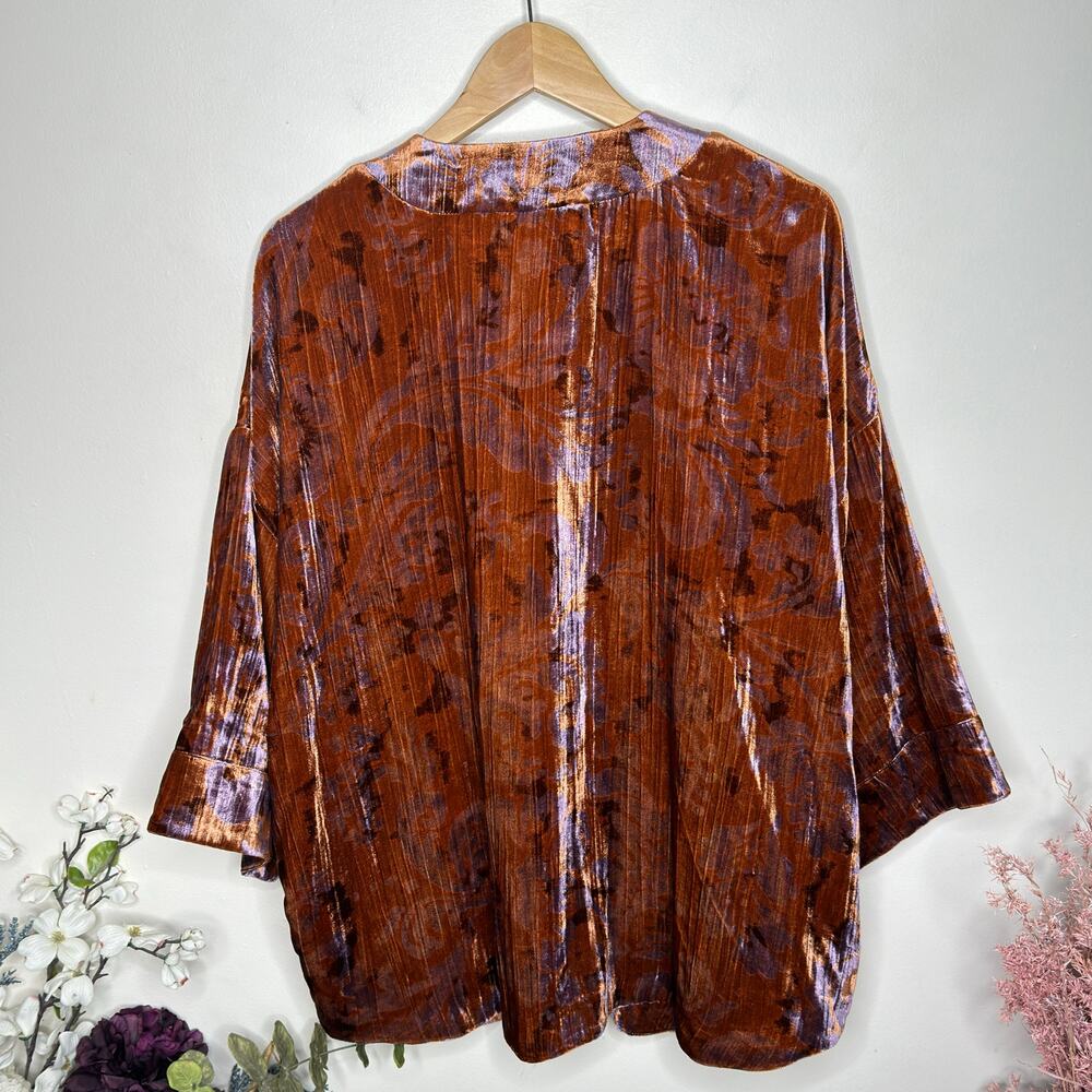 Anthropologie Velvet Kimono Jacket in Rust and purple xs - Picture 6 of 8